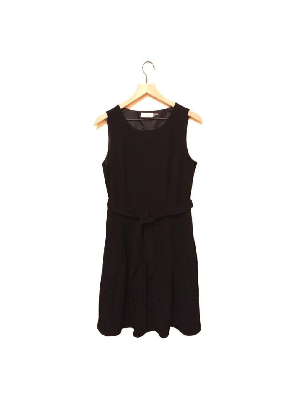 CALVIN Klein Black Knee Length Pleated A-Line Sleeveless Tie Waist Dress Sz 10